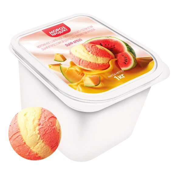 «MOROZPRODUCT» melon-watermelon with a layer of creamy sorbet in ditches «MOROZPRODUCT» melon-watermelon with a layer of creamy sorbet in ditches